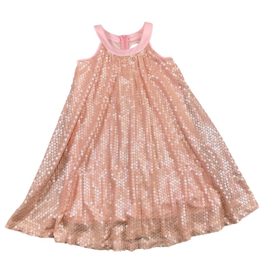 Elisa B Girls Pink Sequin Halter A-Line Party Dress Size 7 Sparkly Formal